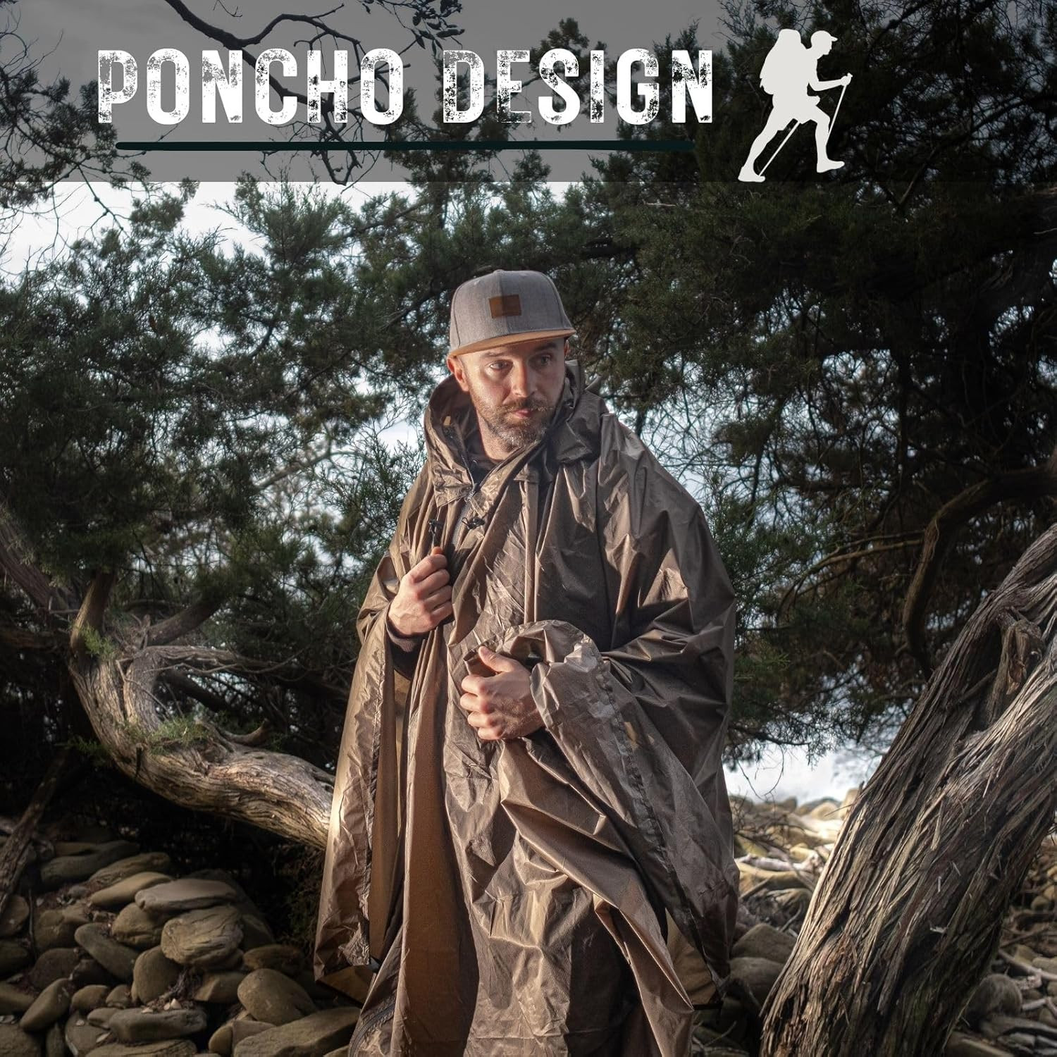 Lightweight Poncho Shelter, Solitary Shelter Cape Silnylon Emergency Survival Sh