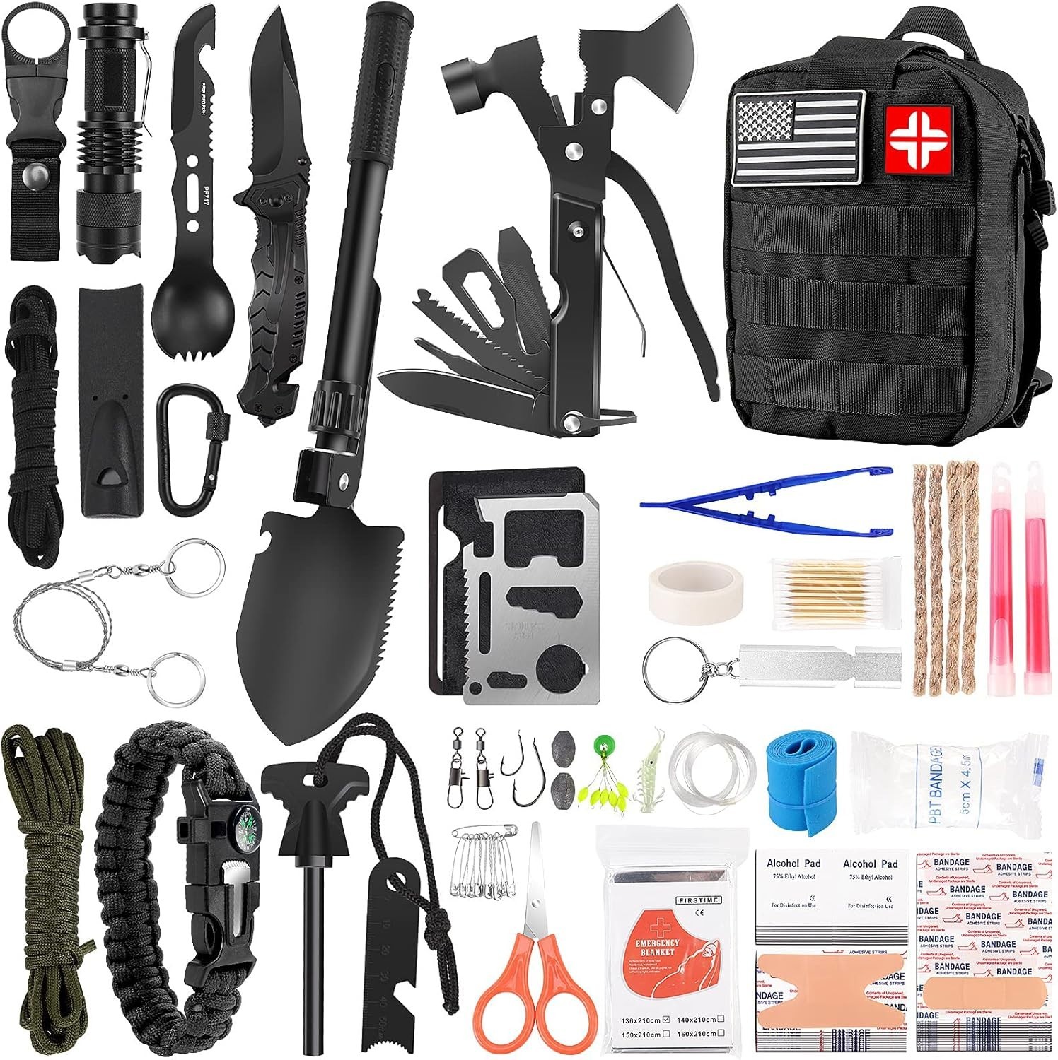 142-Piece Survival & First Aid Kit with Molle Pouch – Perfect for Outdoor Adv…