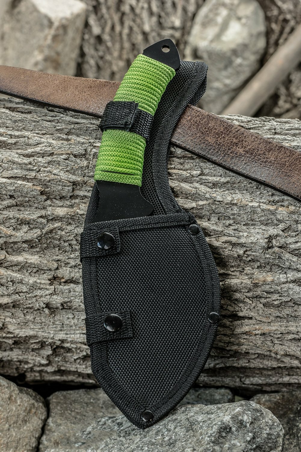 Stainless Steel Gut Hook Hatchet 11″ with Neon Green Paracord-Wrapped Handle