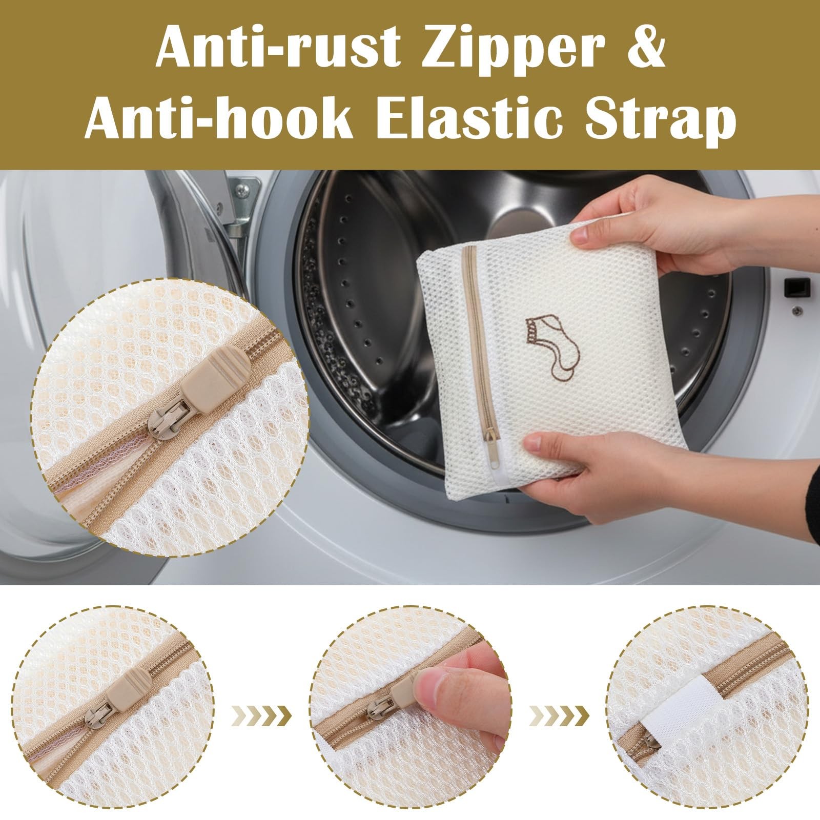 LXUEJIE 4 Pcs 7.87×7.09 Inch Small Mesh Laundry 0.36 liters, Beige, Brown