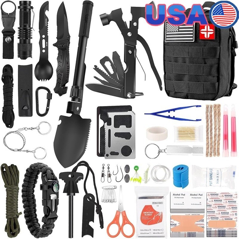 Emergency Survival First Aid Kit 142pcs Camping Hiking Travel Gear Essentials US