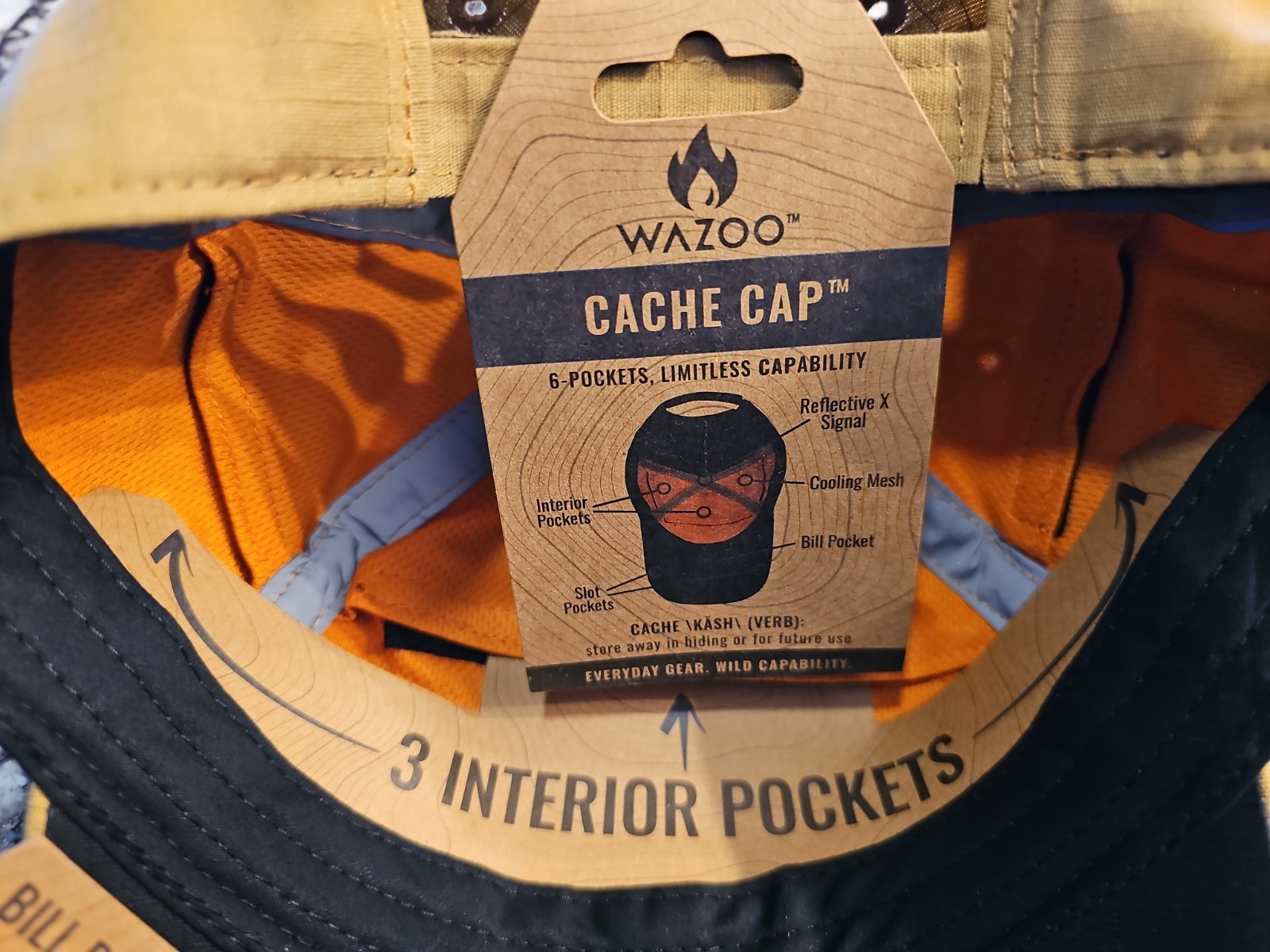 Wazoo Patch Cache Cap – 6 Secret Pocket Hat (Coyote Brown) Updated Version