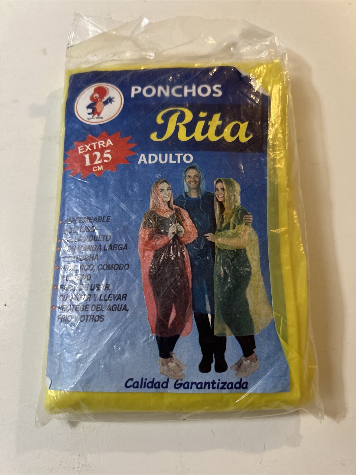 Pocket Rain Poncho Adult Yellow Lightweight Ponchos Rita Extra 125cm Adulto