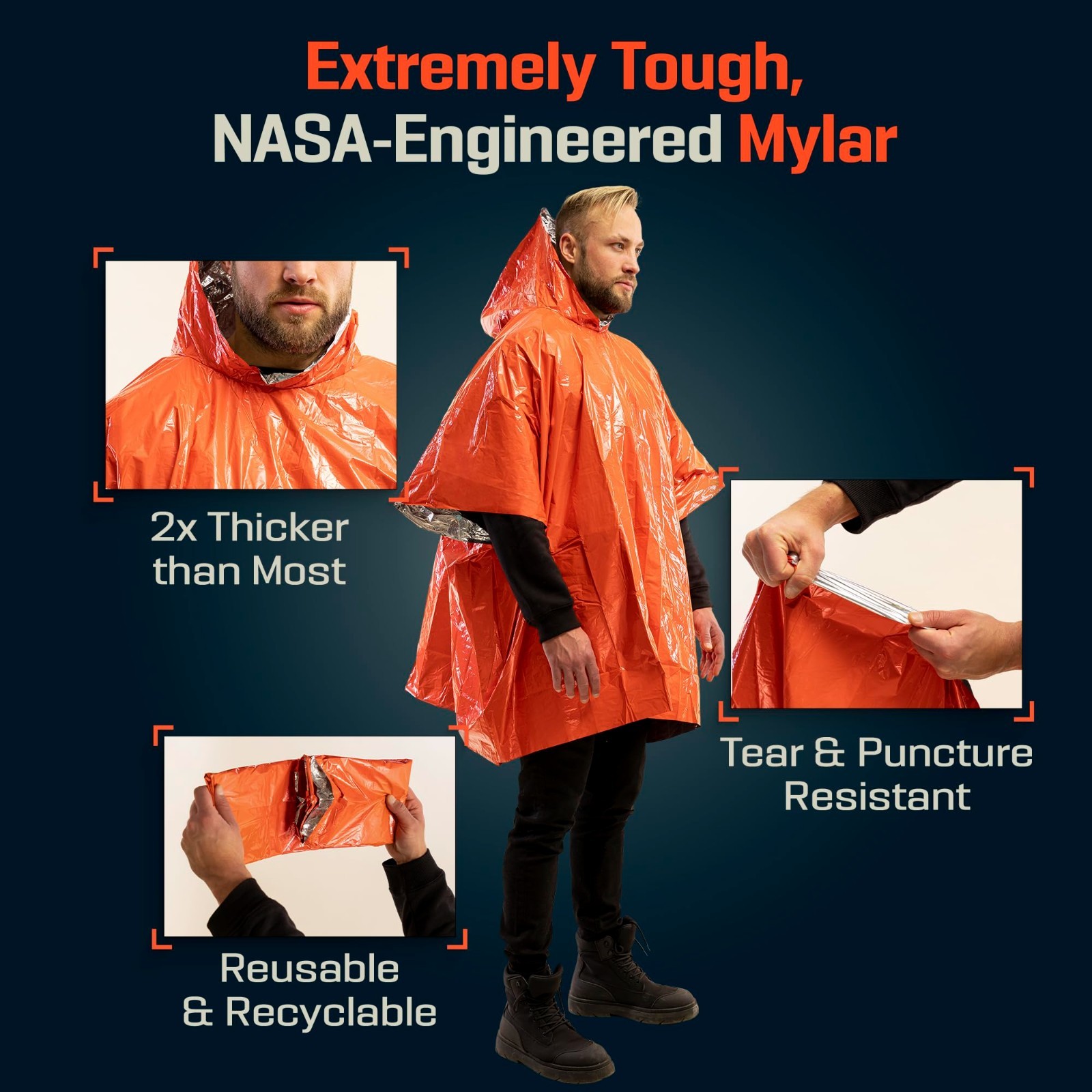 Emergency Mylar Poncho with Hood – Lightweight, Compact Survival Rain Gear for H