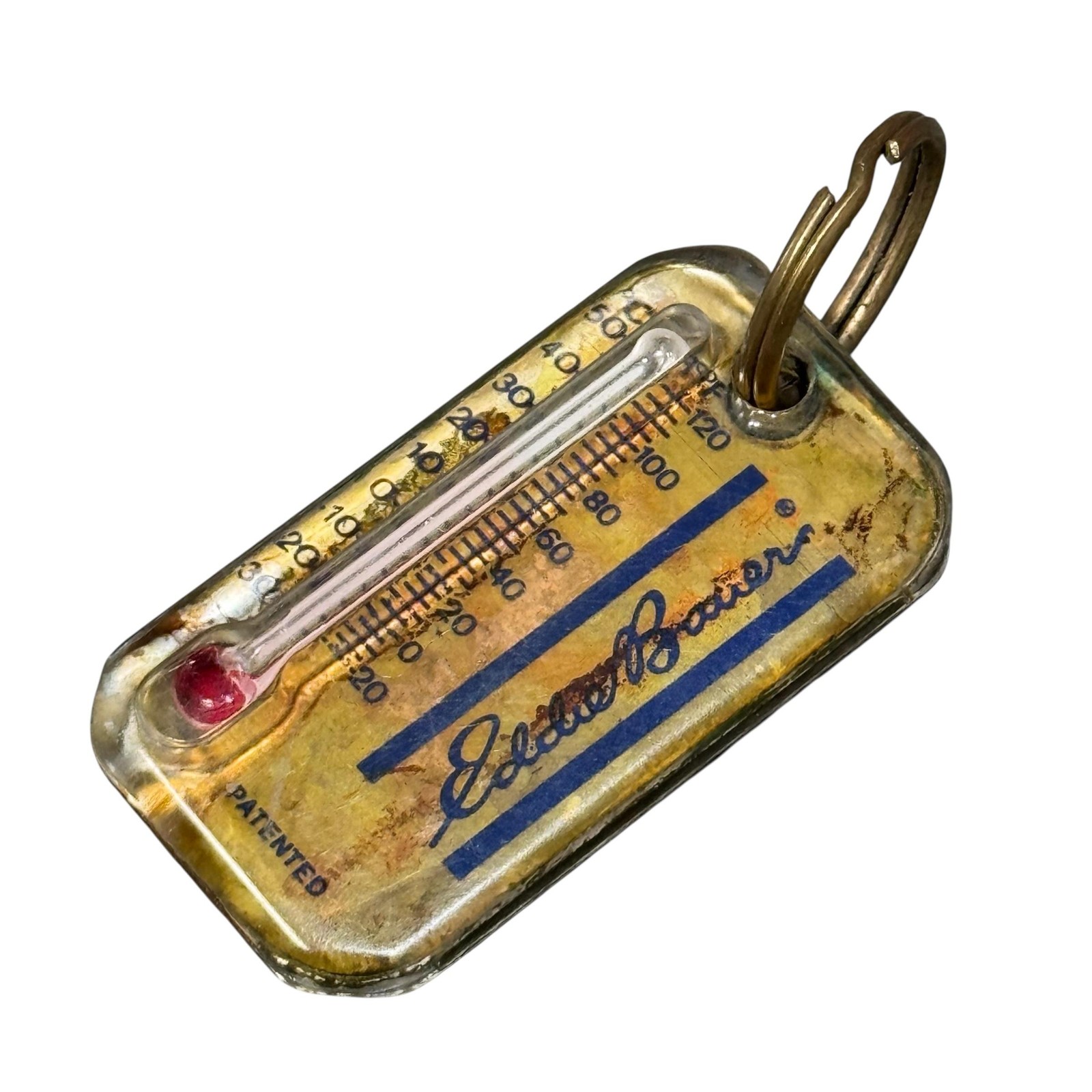 Vintage Eddie Bauer Thermometer Keychain Yellow Plastic Wind Chill Chart USA