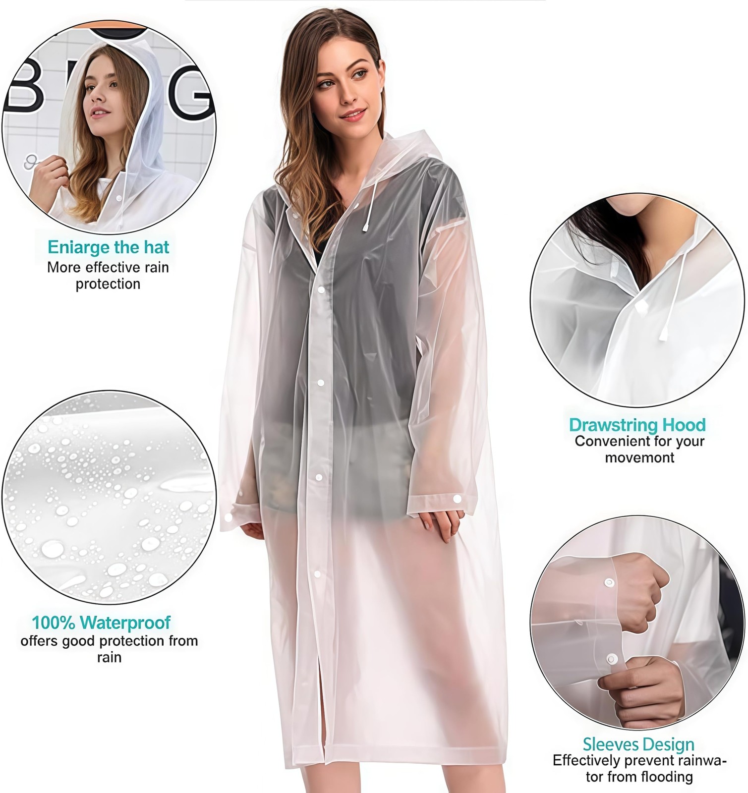 Rain Coat Poncho for Adult, 2 Pack Women Men Reusable Raincoats Emergency wit…