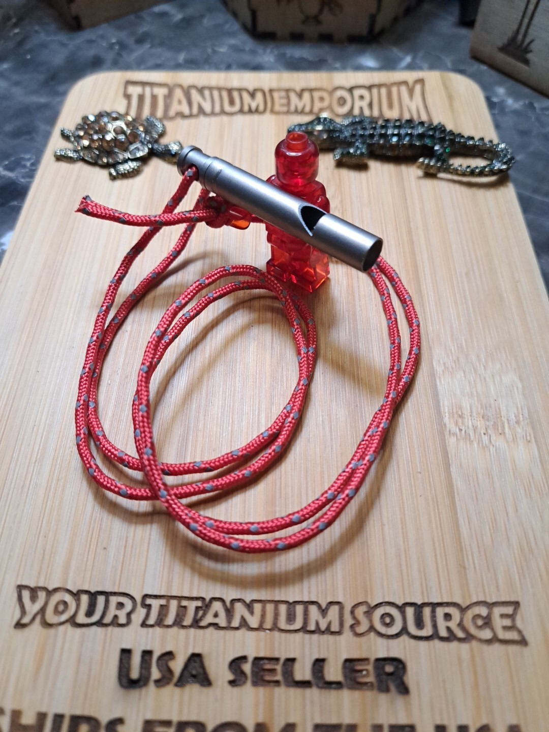 Small Titanium Alloy Whistle With Lanyard