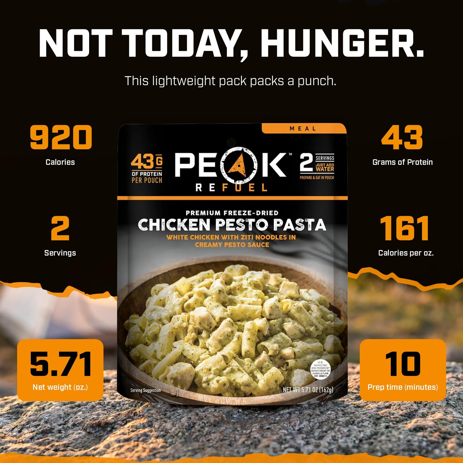 Peak Refuel Chicken Pesto Pasta| Premium Freeze Dried 1-Pack, Orange, Green