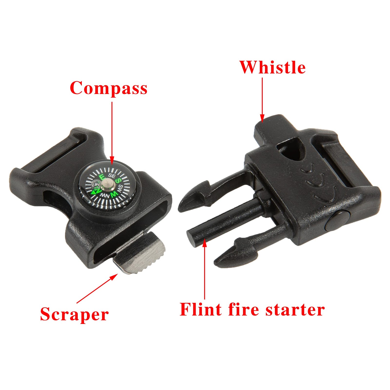 10 PCS Emergency Whistle Buckle come with Compass & Fire Starter & Flint Scra…