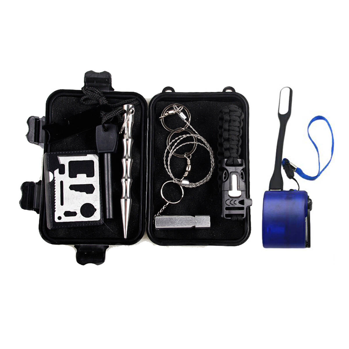 Outdoor Camping Gear Hiking Emergency Flashlight Phone Charger Survival Kit Set