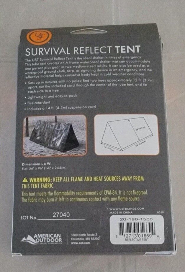 Emergency Survival Tent Reflect Surface Waterproof Includes 14ft Suspension Cord