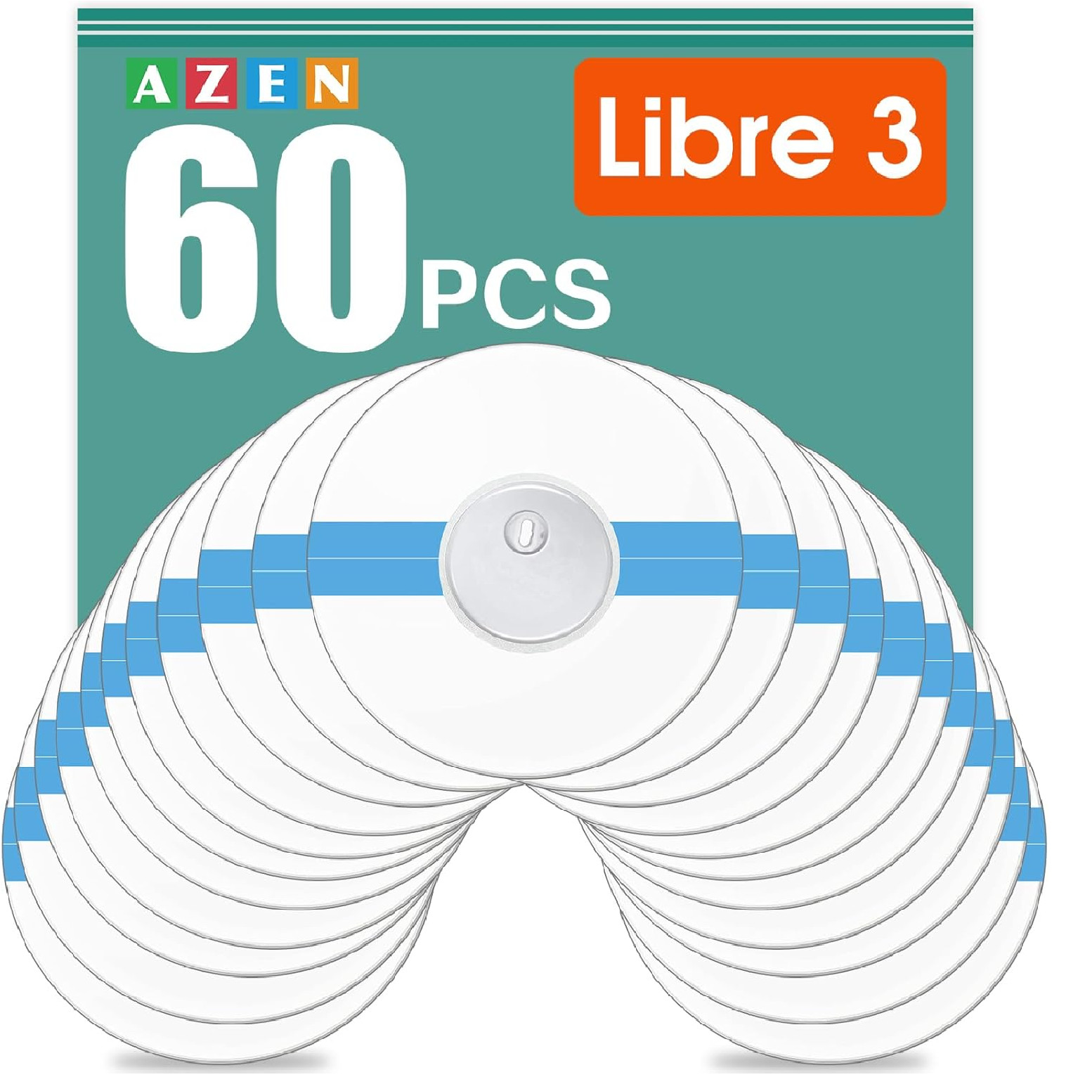 AZEN 60 Pack Freestyle Sensor Covers for Libre 3, Waterproof Adhesive Patches,