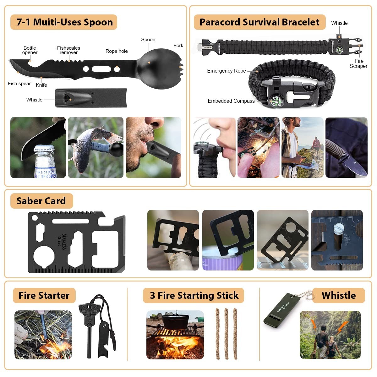 250Pcs Survival Gear Kit with Molle Bag & Emergency Tent – First Aid, Hiking, Ou