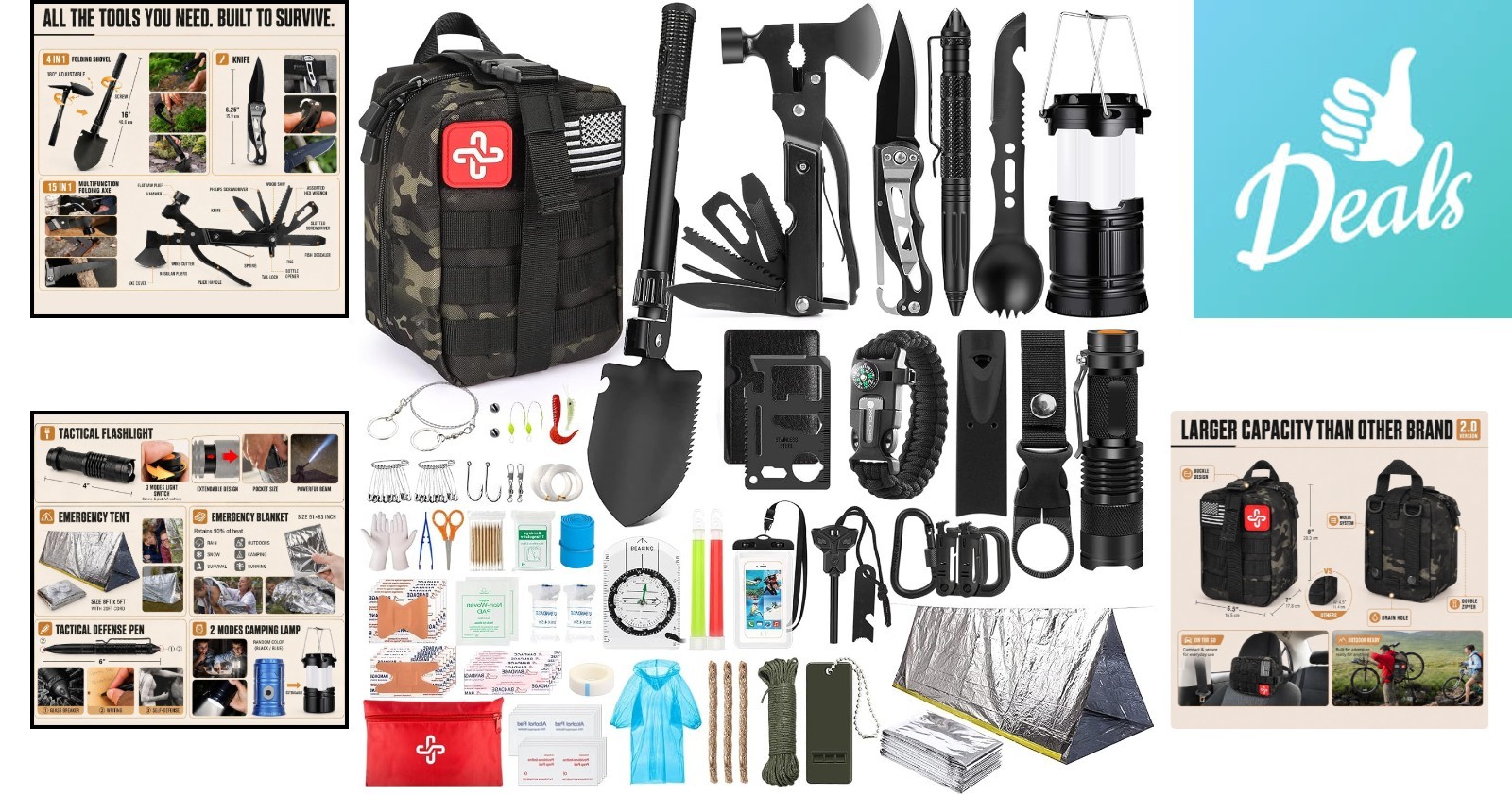 Modular 250-Piece Survival Kit with First Aid Supplies for All Emergencies