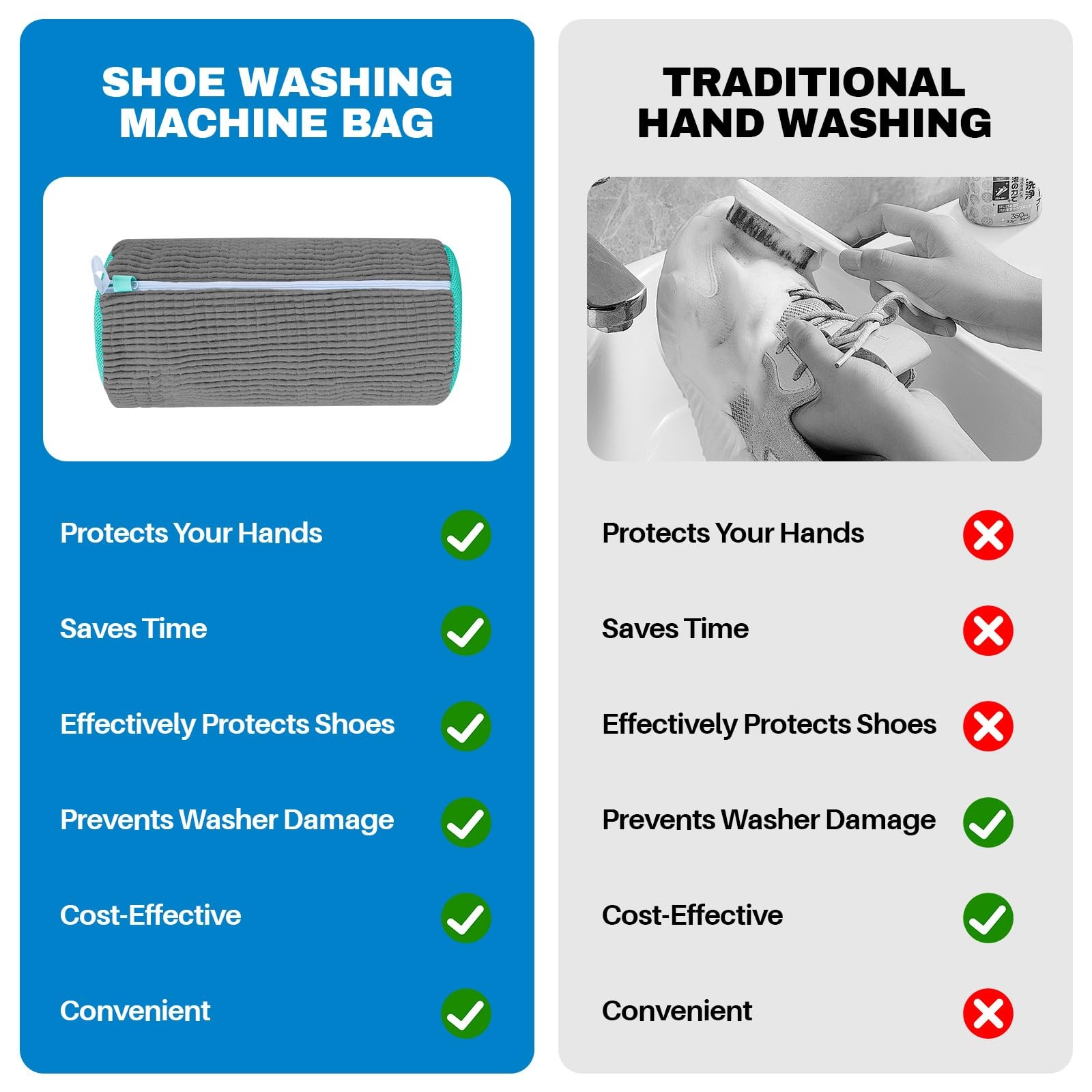 Shoe Washing Machine Bag: Laundry Bag for 15″L x 7″W x 7″H, Gray 2pcs