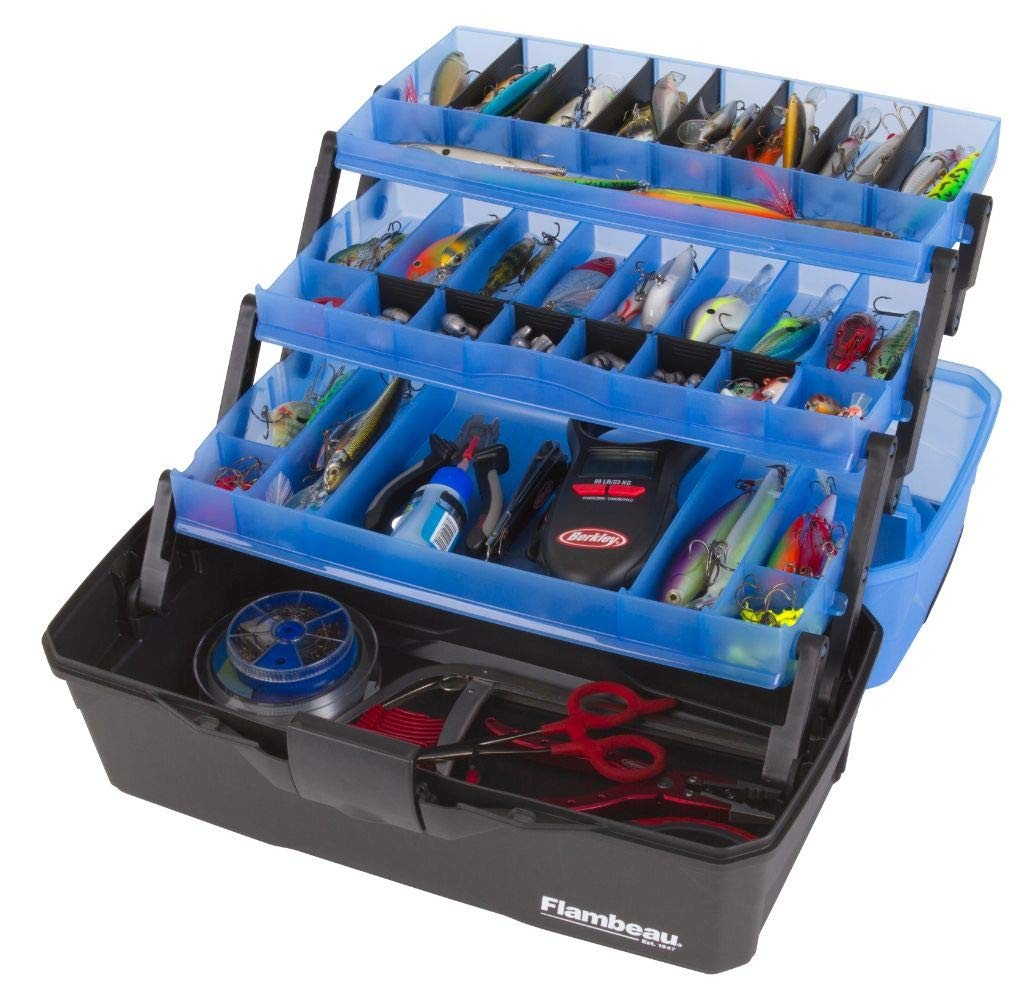 Flambeau Outdoors 6383FB 3-Tray Tackle Box – Classic 3-Tray, Frost Blue/Black