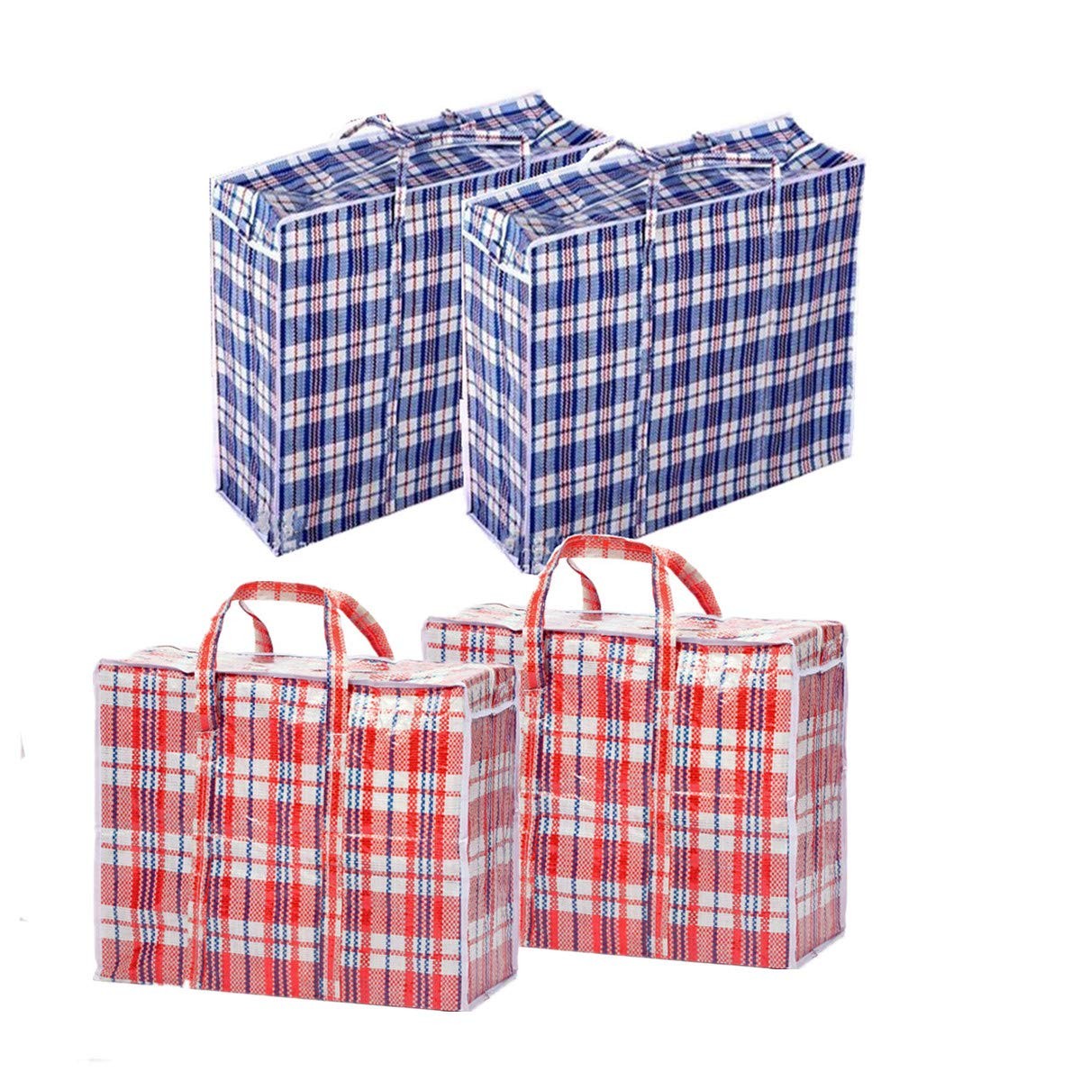 Set of 4 Extra-Large Jumbo Plastic Checkered Storage JUMBO, RED, Blue, White