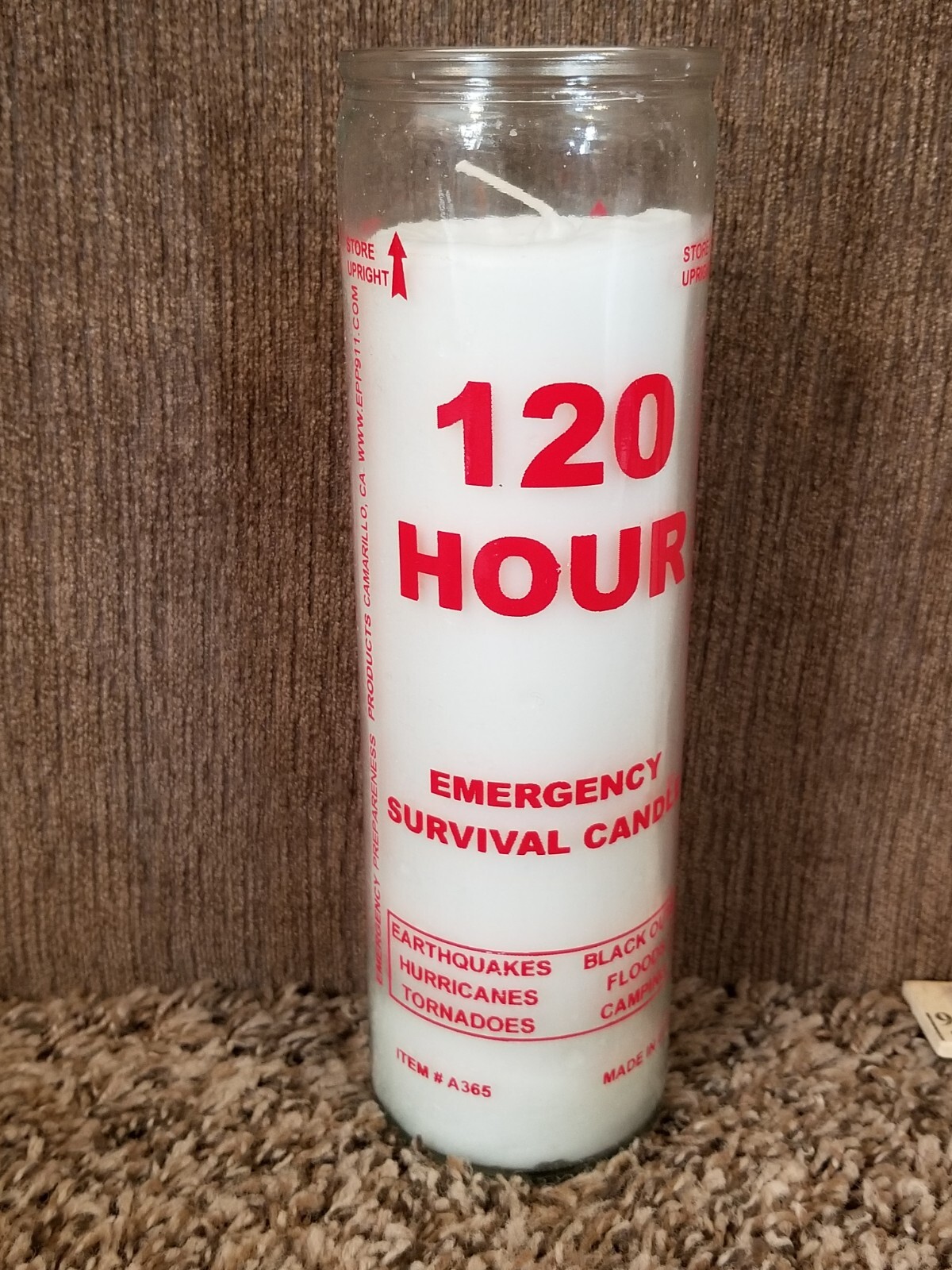 Emergency Candle 120 hr Survival Candle A365 Made in USA Black outs Disaster (20