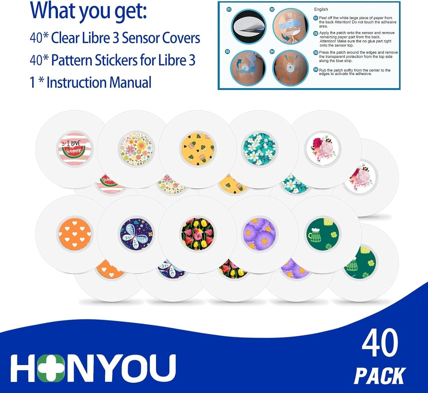 40Pack Freestyle Sensor Stickers & Adhesive Patches for Libre 3 Plus Sensor C…