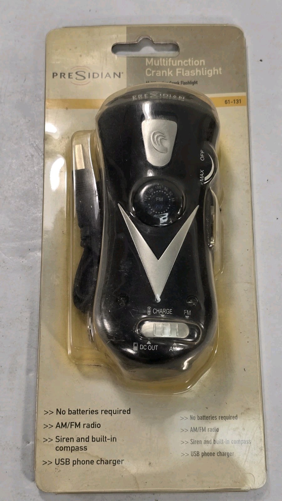 Presidian Radio Shack Multifunction Crank Flashlight AM FM Radio USB Charger