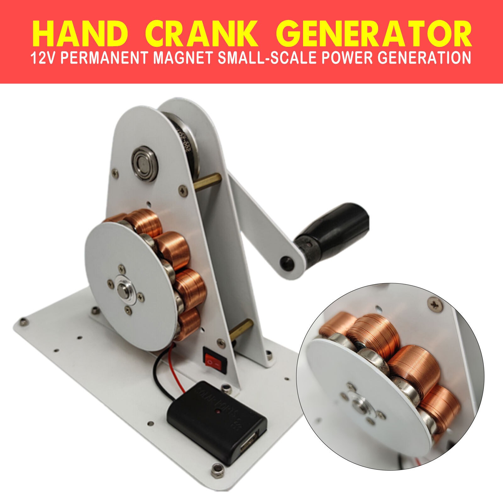 50W Portable Permanent Magnet Hand Crank Generator USB Charger Camping Outdoor