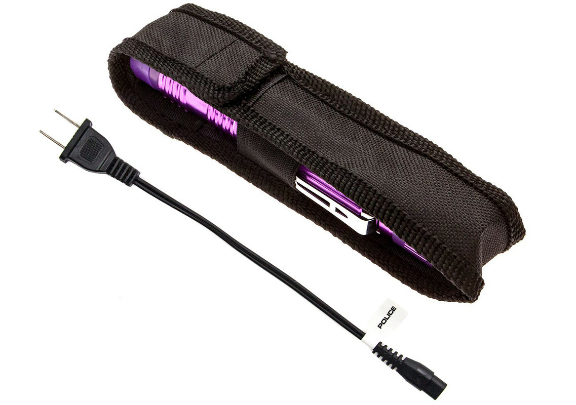 POLICE Stun Gun M12 Metal Self Defense Rechargeable LED Flashlight Purple