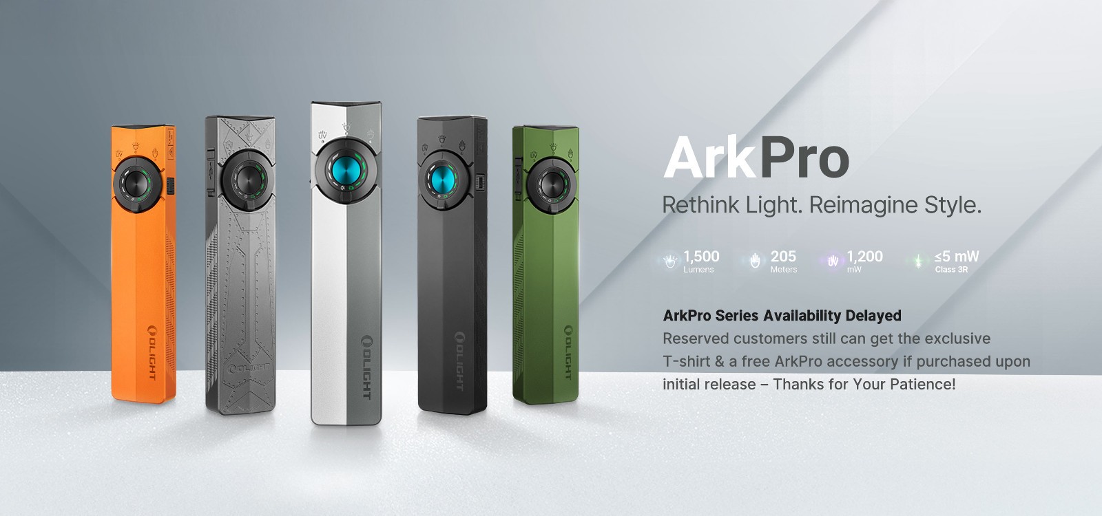 Olight ArkPro 1500 Lumen EDC Flashlight with UV Light & Green Laser (Orange)