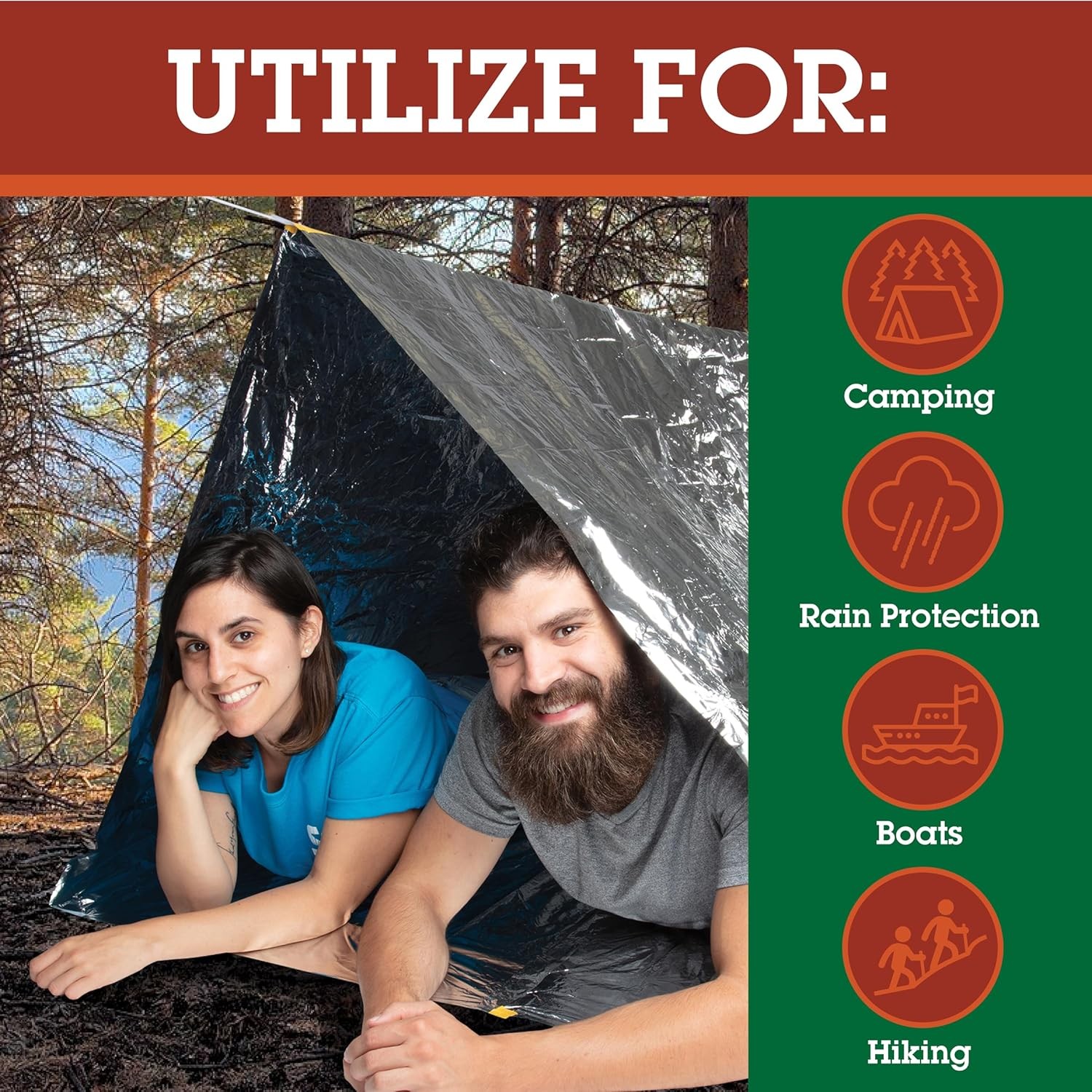 Emergency Thermal Tent -Reflective Mylar Survival Shelter-XL Size Waterproof Lig