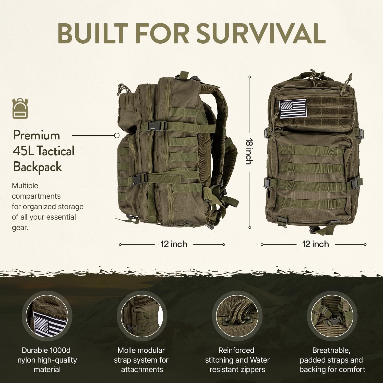 72-Hour Survival Kit | Emergency Bug Out Bag with First Aid, Water Filter, Food,