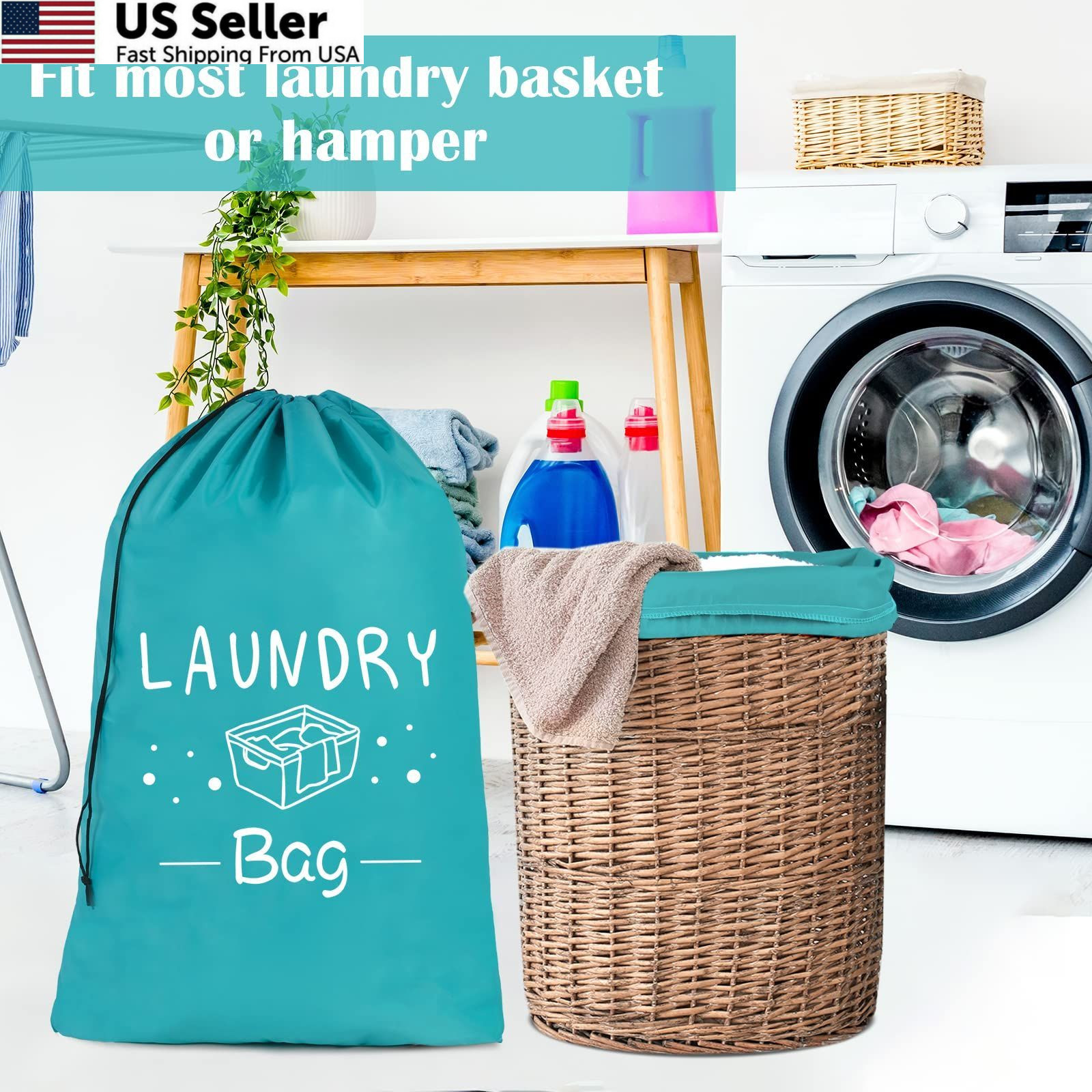 Sylfairy 2 Pack Extra Large Travel Laundry Bag, Dirty 24″ x 36″, Grey+Blue