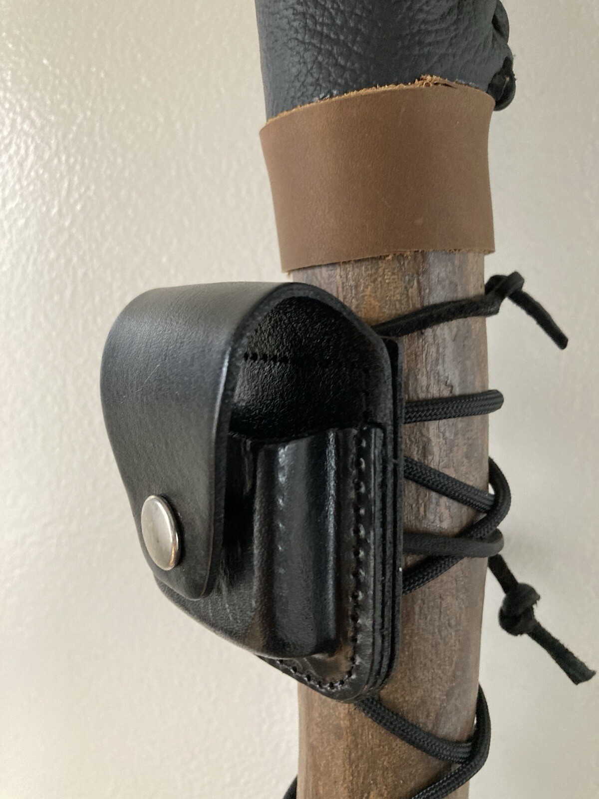 Survival Hiking Staff With Fire steel Leather Pouch And Compass