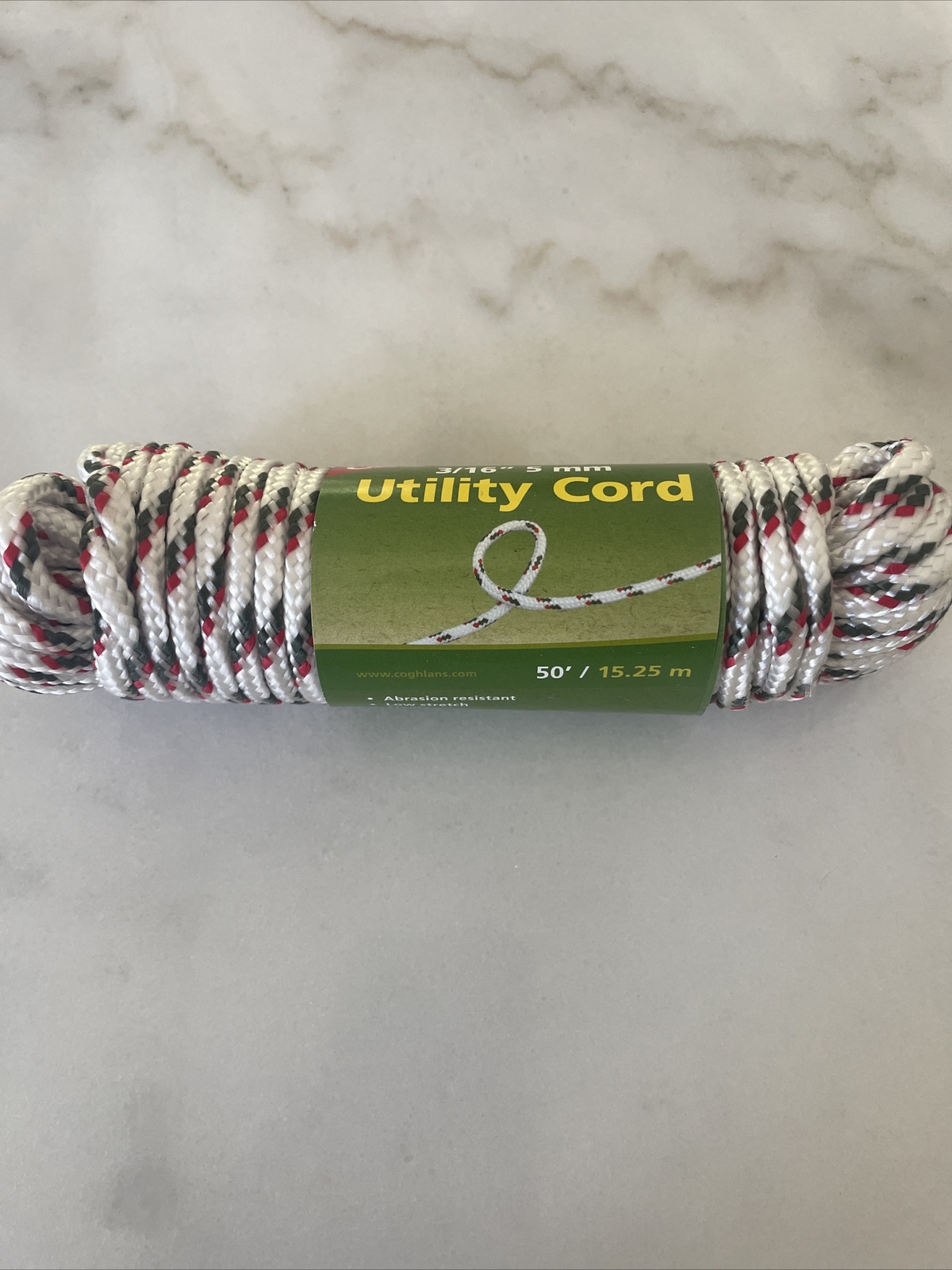 Coghlan’s Utility Cord 5 mm 3/16in X 50ft White Green Red