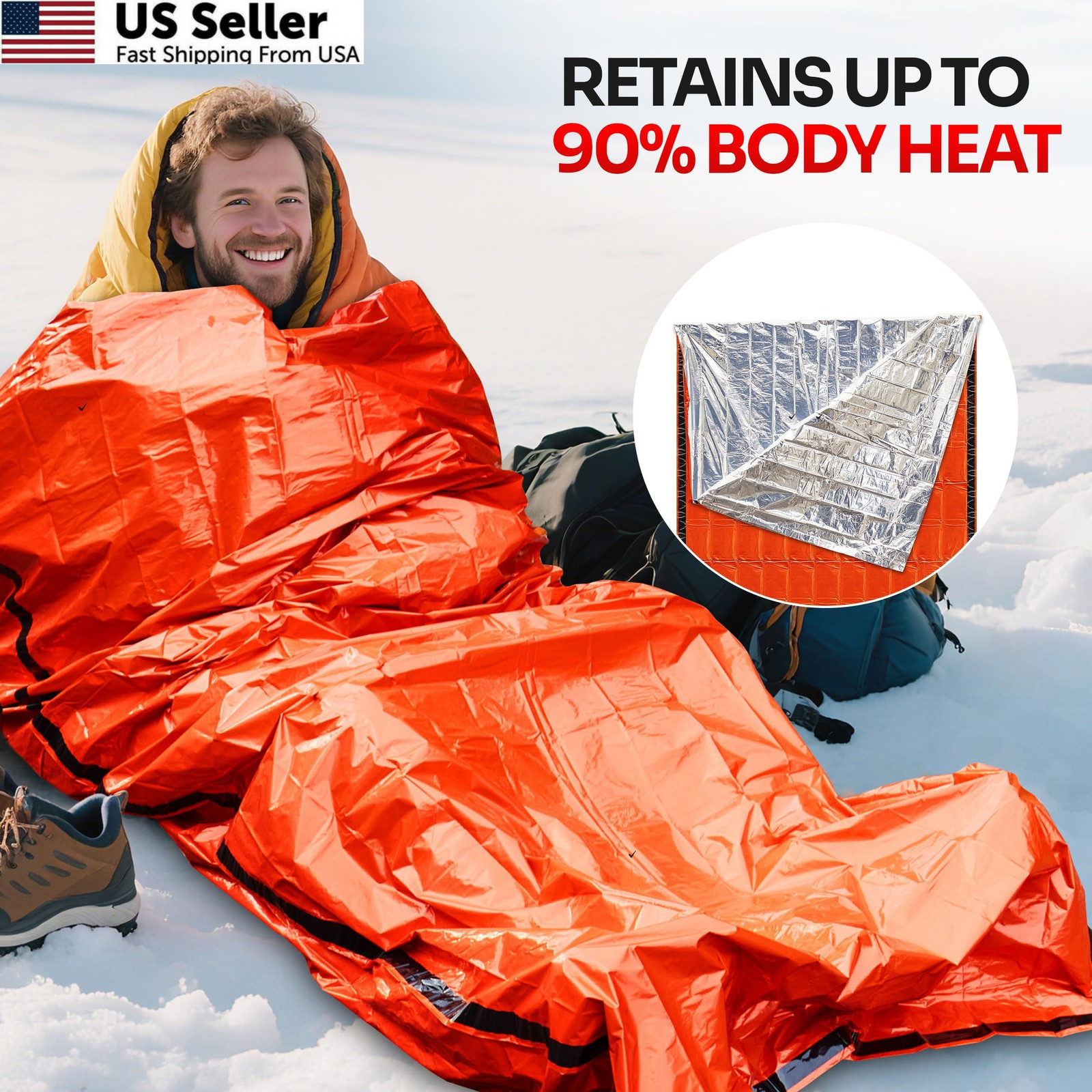 Emergency Sleeping Bag 1 Pack | for Survival Gear and [1 Pack], Orange