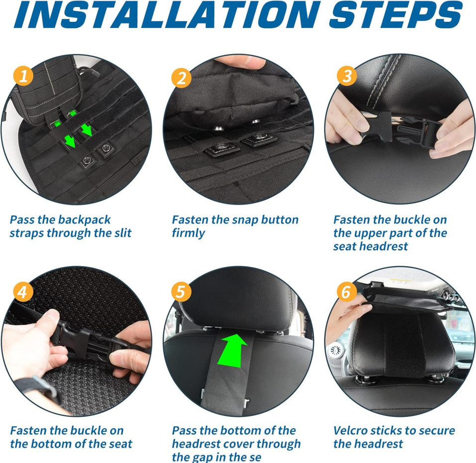 Universal Tactical Vehicle Back Seat Organizer With 3 Detachable Pouches
