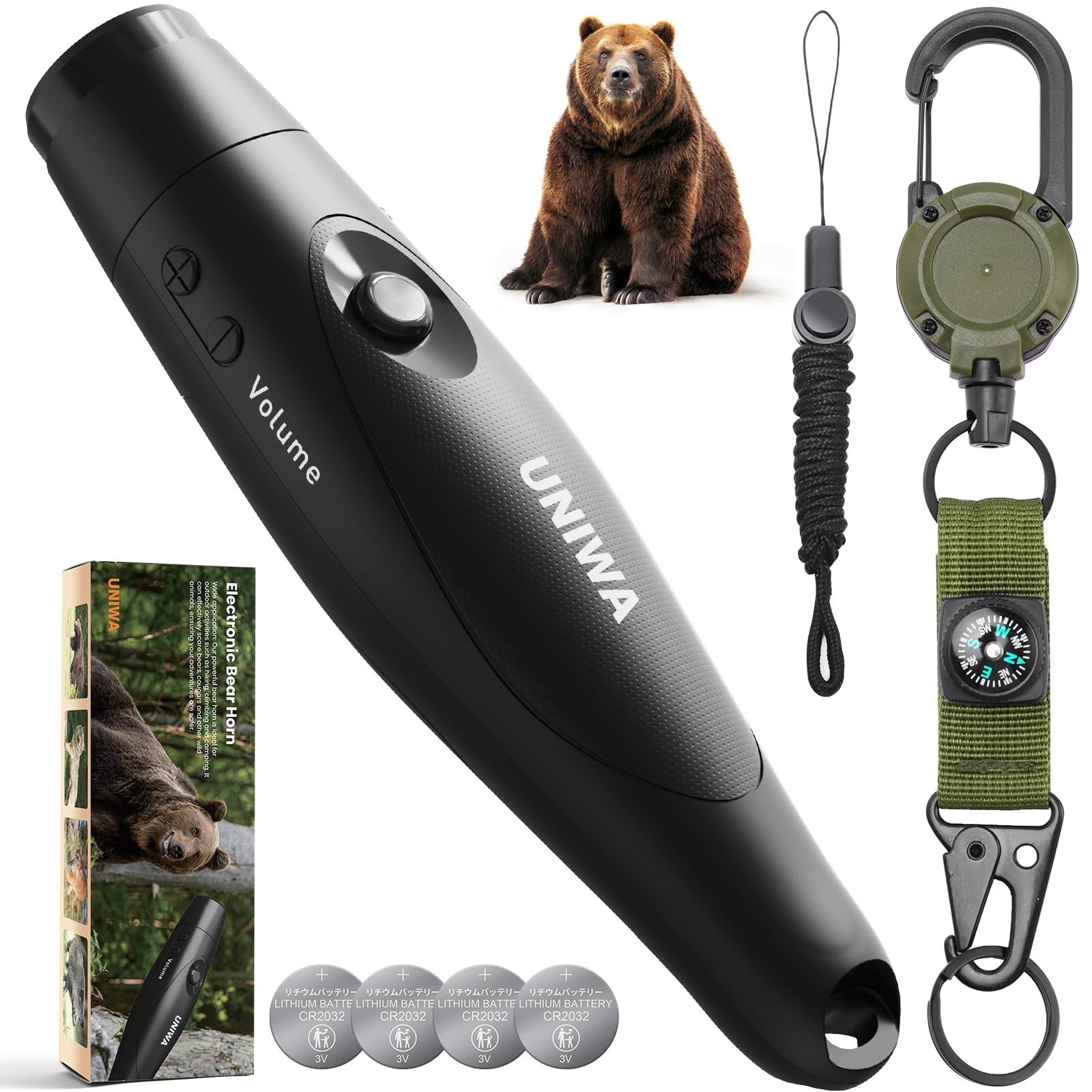 Bear Horn – 125± dB Loud Safety Alarm with Compass & Retractable Hook, Compac…