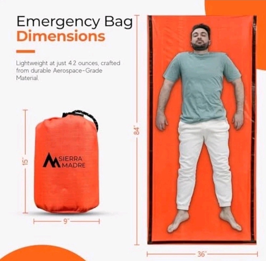 Emergency Sleeping Bag – Ultralight, Waterproof Mylar Thermal Bivy Pack of 1