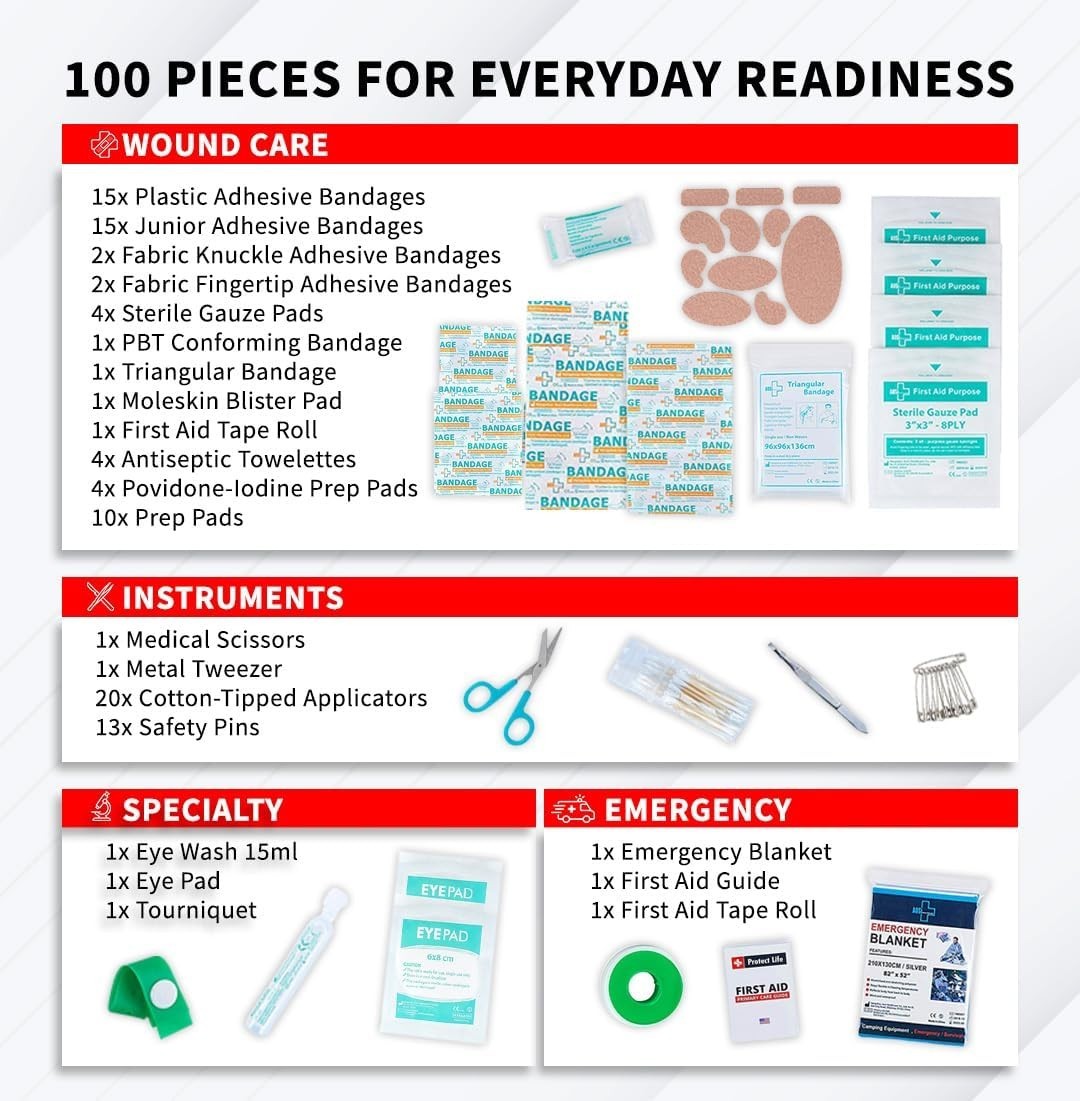 Mini First Aid Kit 100 Piece Waterproof Emergency Kit for Car Boat Camping