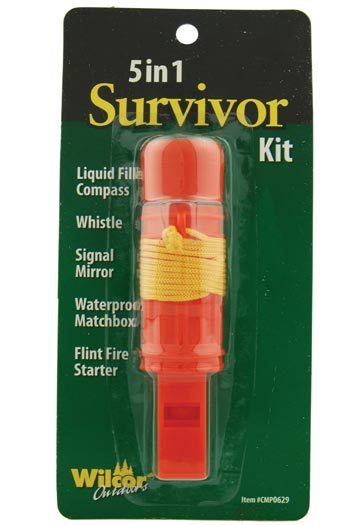 5-in-1 Survivor Survival Hiking Kit – Compass, Mirror, Whistle, Flint, Matchbox