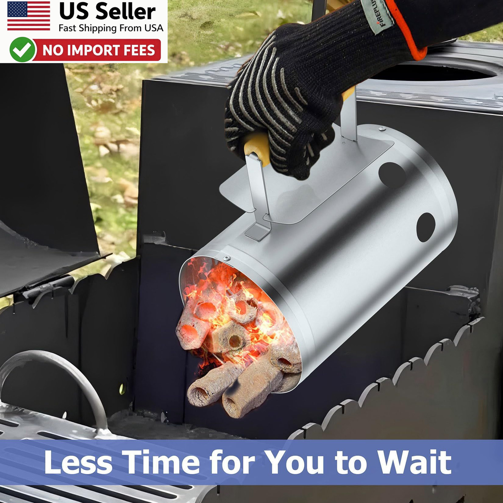 Joyfair Charcoal Chimney Starter BBQ Fire Starter with Clamp Wood Handle FROM US
