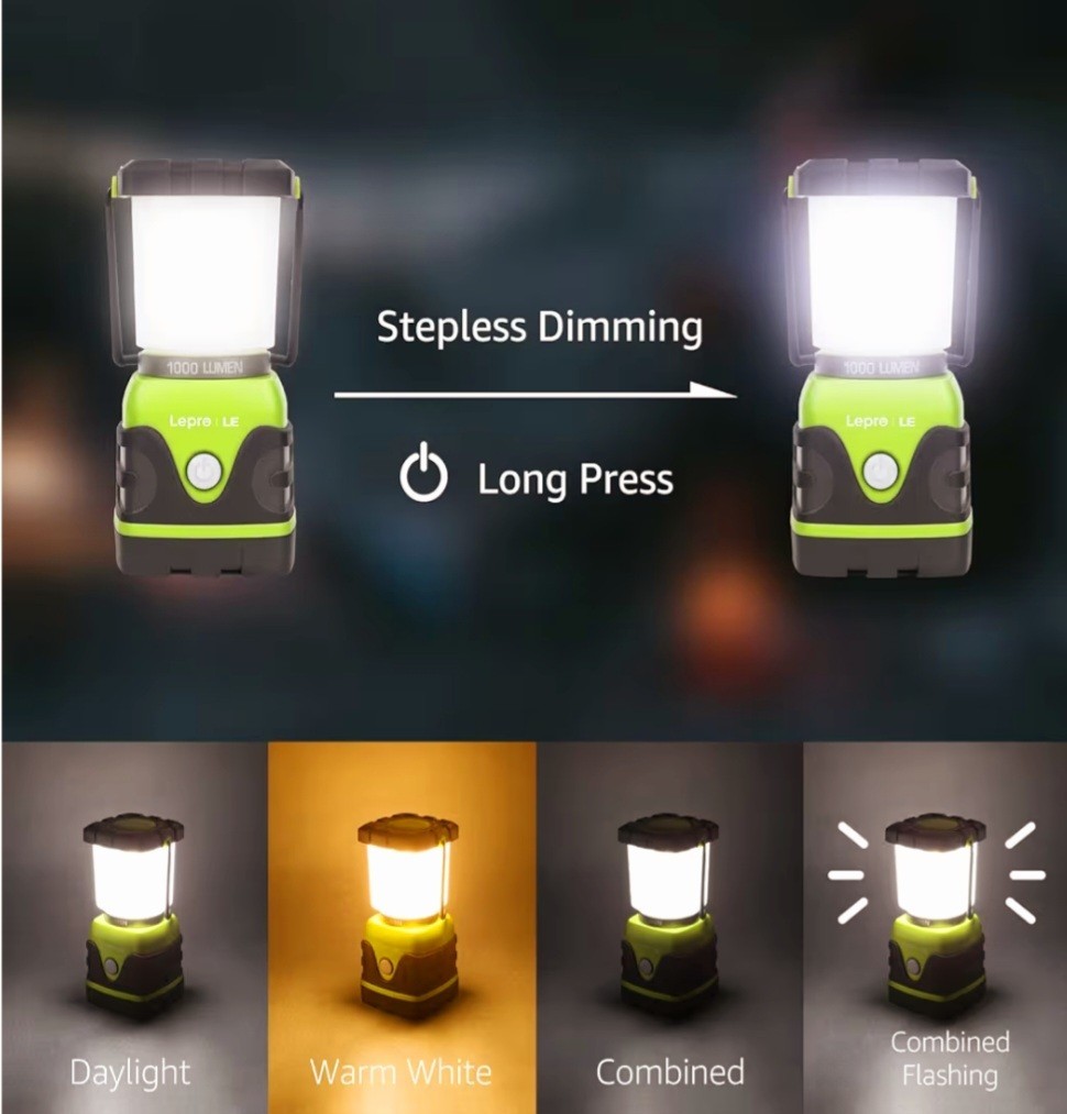 LEPRO 1000 LUMEN LED CAMPING LANTERN EMERGENCY & SURVIVAL LIGHT NEW REG BATTERIE