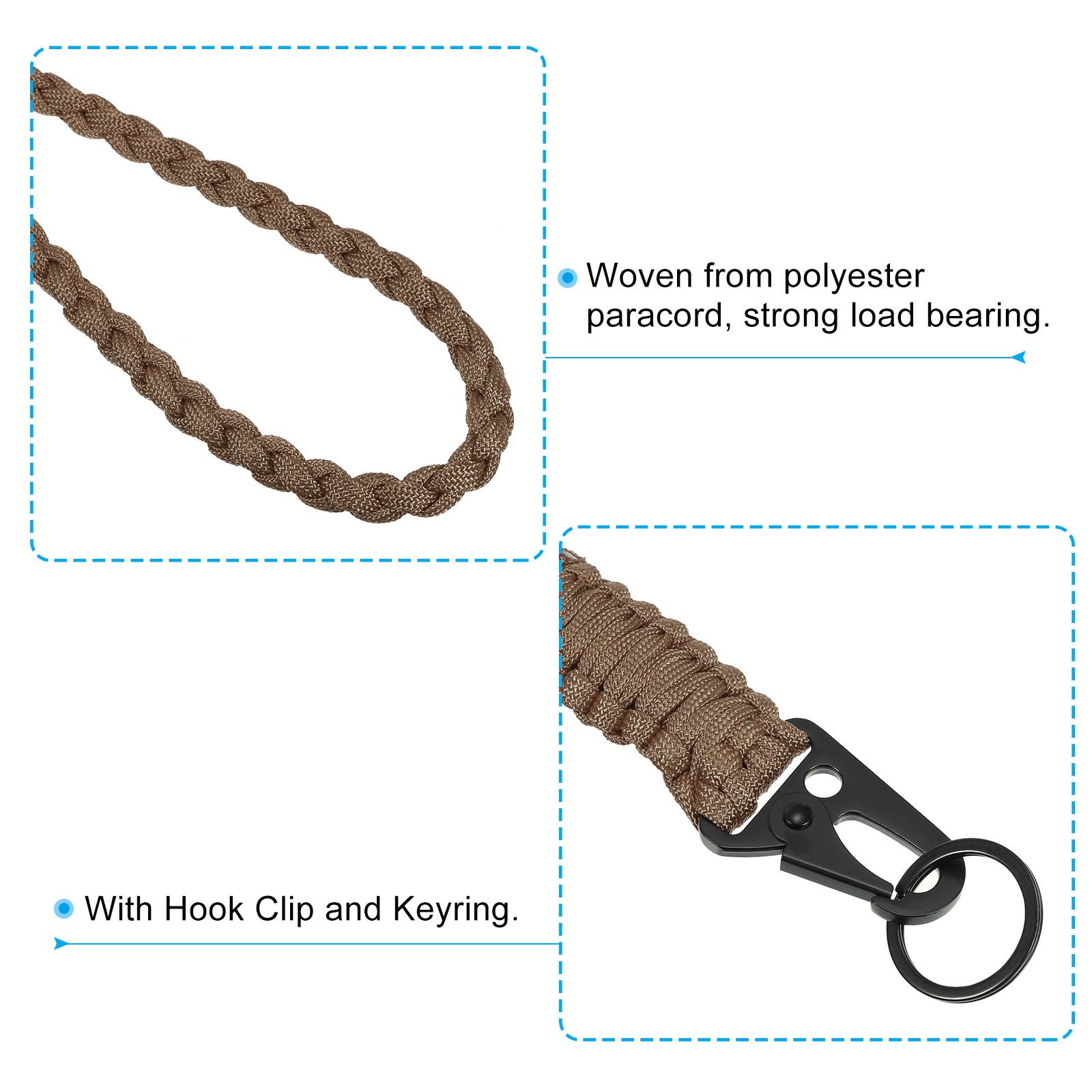 3Pcs 22″ Paracord Neck Lanyard Keychain Braided Strong Lanyard with Brown