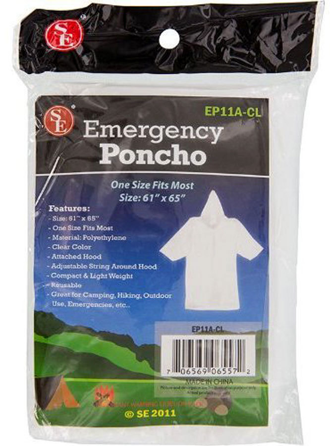 Emergency Hooded Rain Poncho Clear Poncho 61″ x 65″- One Size Fits Most