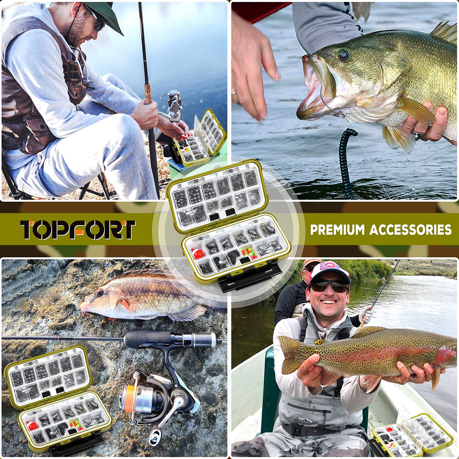 TOPFORT 187/343pcs 6.3 x 3.7 x 1.8 inches, 251pcs Fishing Accessories kit