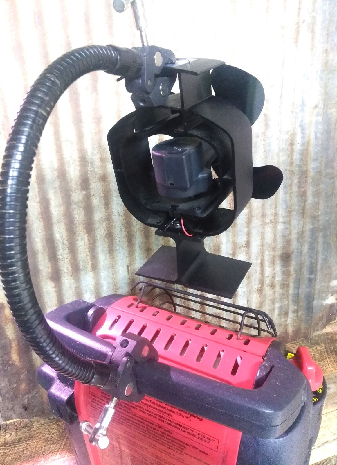 Mr. Heater “Buddy” Single Tank Wood Stove, Heat Powered Fan Mount. Custom Built.