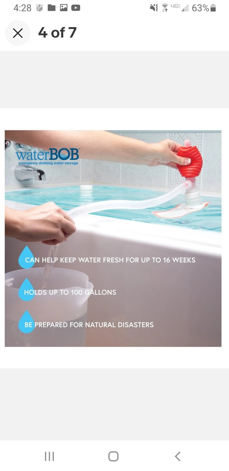 WaterBOB Bathtub Storage Emergency Drinking Water Container Holds 100 Gallons