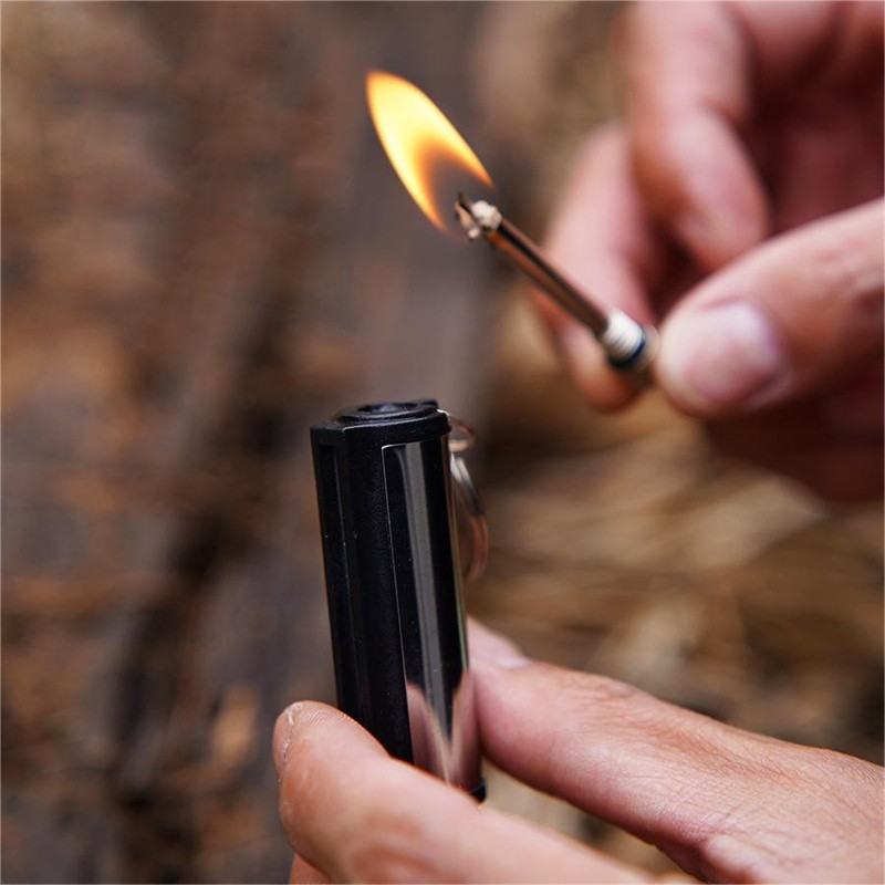 Stainless Steel Silver Match Lighter Keychain Outdoor Emergency Tool Mini