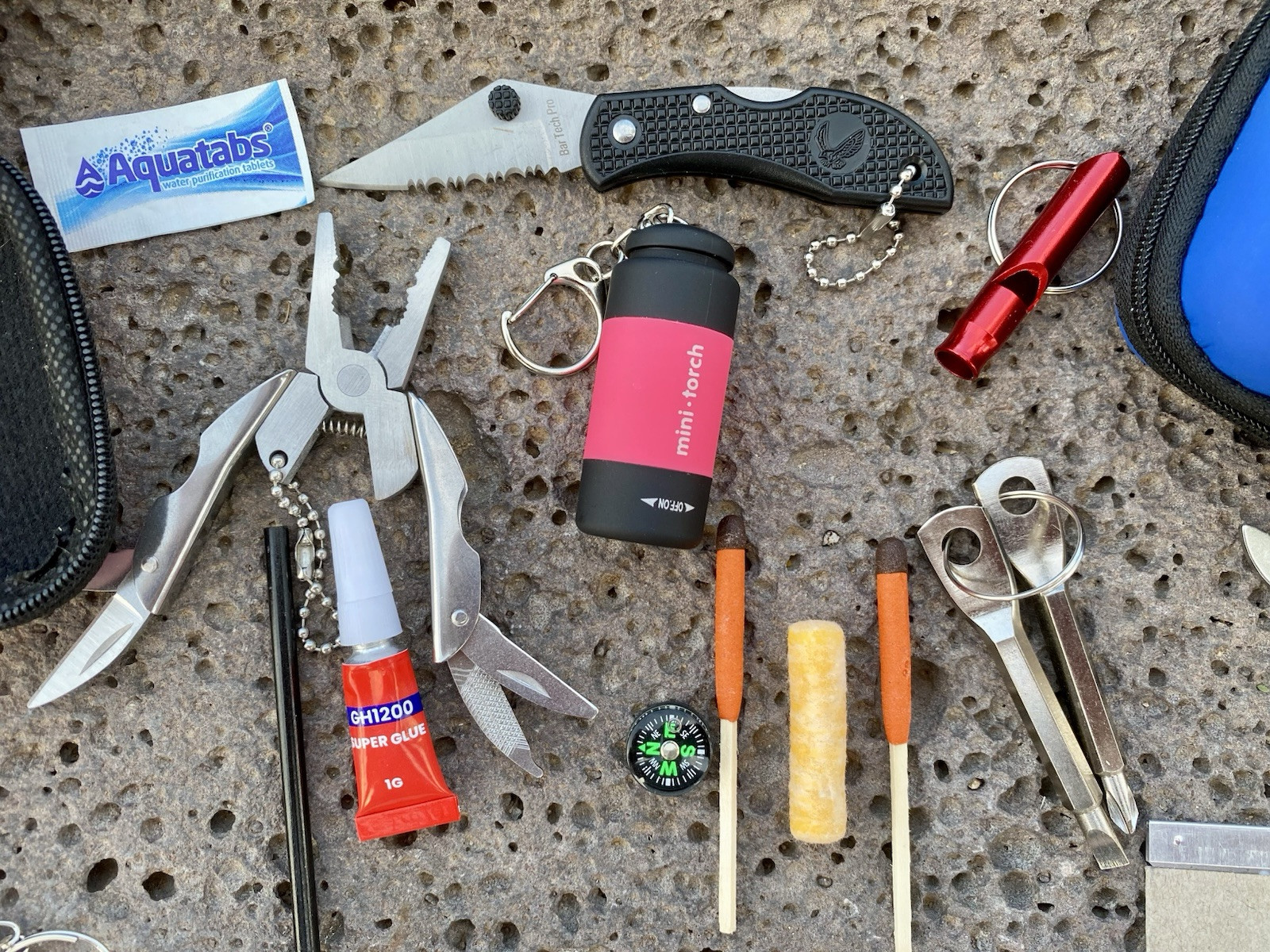 Emergency Survival/Firestarter/Fishing Kit Knife First Aid Repair Flashlight