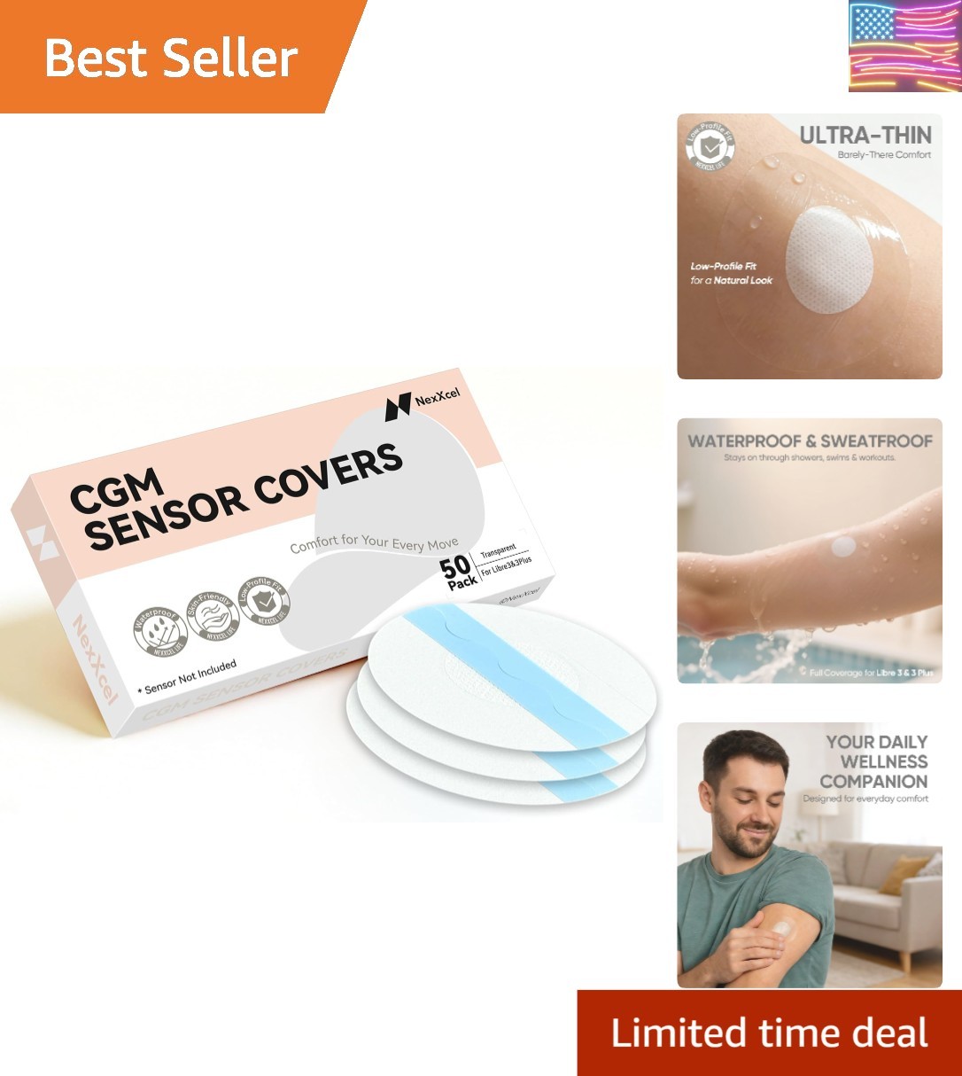 50 Pack Sensor Covers for Freestyle Libre 3 and 3 Plus – Waterproof Ultra-Thi…