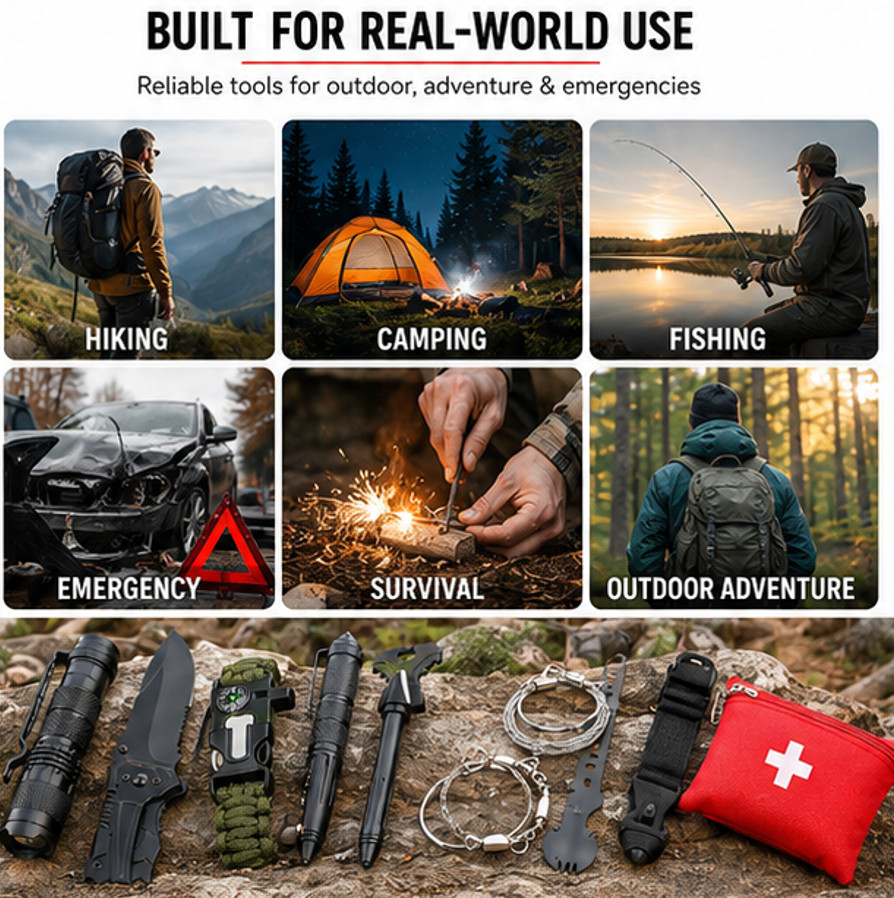 116Pc Survival Kit First Aid Emergency Gear Bug Out Bag Camping Hiking Set