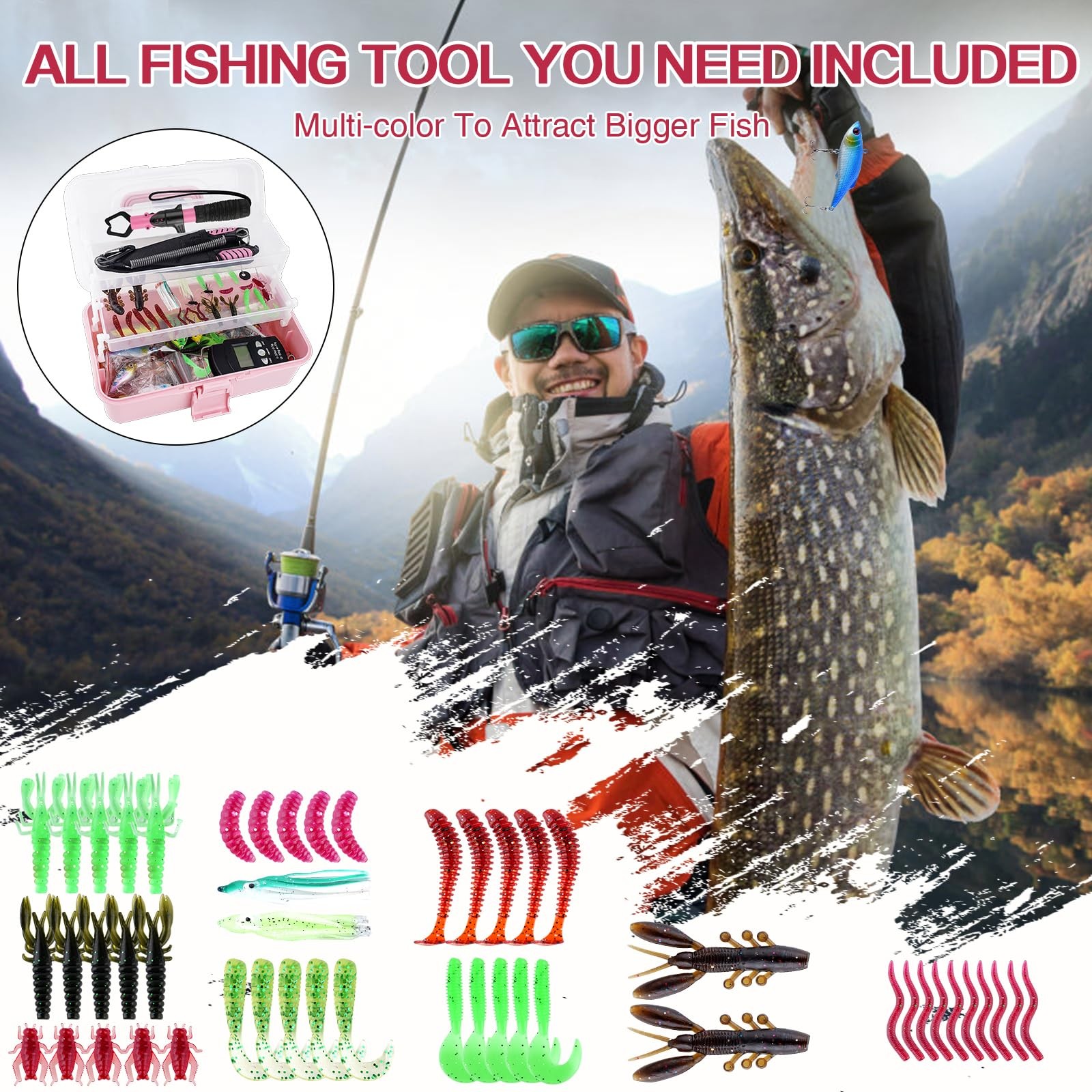 3-Layer Pink Fishing Tackle Box with Included, Tools Kit